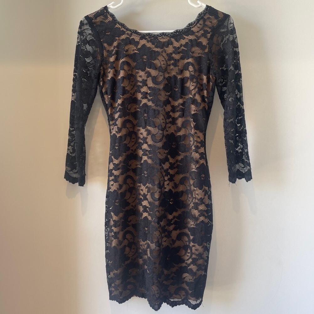 B Darlin Black Lace Bodycon Dress 3/4 Sleeve Homecoming Wedding Formal Dress